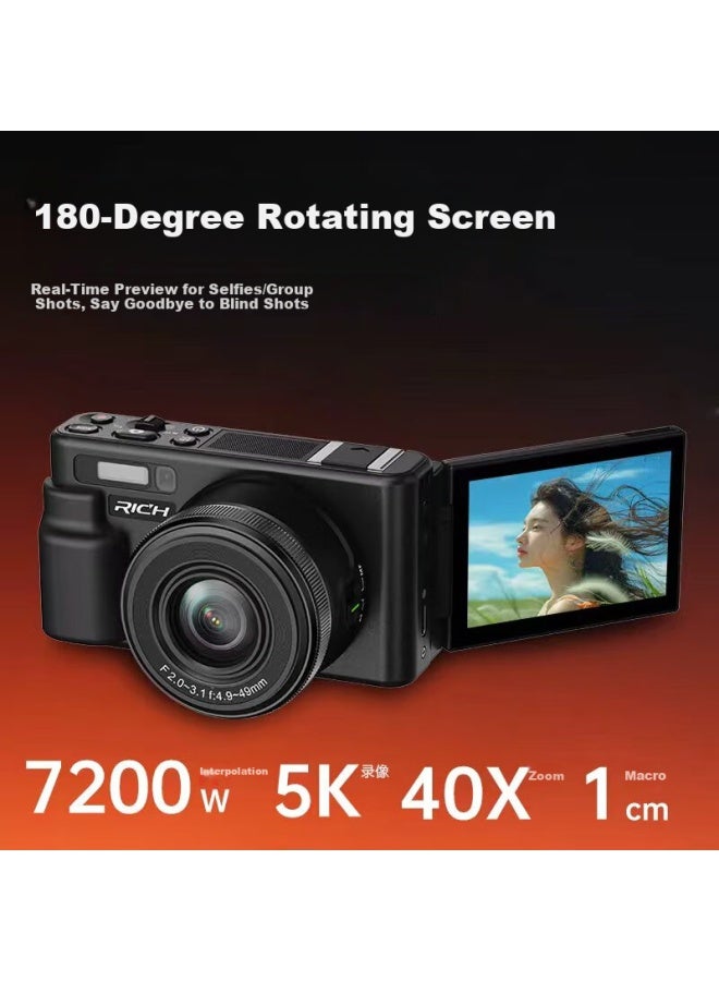 Rich Ly-20l 10x Optical Zoom Selfie Flip Screen Student Digital Camera Birthday Gift Entry-level Campus Hd Vlog Travel Alternative Ccd Black 64gb Dual Battery - Image 1