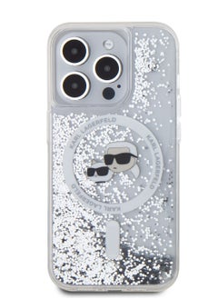 Karl Lagerfeld iPhone 16 Pro Max Magsafe Case Liquid Glitter Hard Cover with Karl & Choupette Head / Drop protection / Slim Profile / Comfortable Grip - Transparent  - Image 1