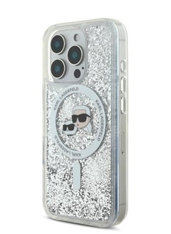 Karl Lagerfeld iPhone 16 Pro Max Magsafe Case Liquid Glitter Hard Cover with Karl & Choupette Head / Drop protection / Slim Profile / Comfortable Grip - Transparent  - Image 4