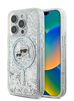 Karl Lagerfeld iPhone 16 Pro Max Magsafe Case Liquid Glitter Hard Cover with Karl & Choupette Head / Drop protection / Slim Profile / Comfortable Grip - Transparent  - Image 3