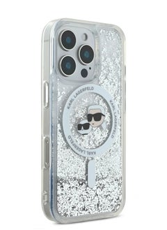 Karl Lagerfeld iPhone 16 Pro Max Magsafe Case Liquid Glitter Hard Cover with Karl & Choupette Head / Drop protection / Slim Profile / Comfortable Grip - Transparent  - Image 5
