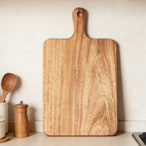 ZeQi Acacia Wood Cutting Board with Handle 16x9 Charcuterie BoardServing BoardCheese Bread Vegetables Fruits Serving Board Rectangular16x9 - Image 3