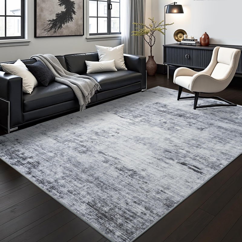 Toneed Abstract Area Rug Modern Washable Rug Soft Non Slip Rug Low Pile for Bedroom Living Room Dining Room Grey 4x6 Feet - Image 1