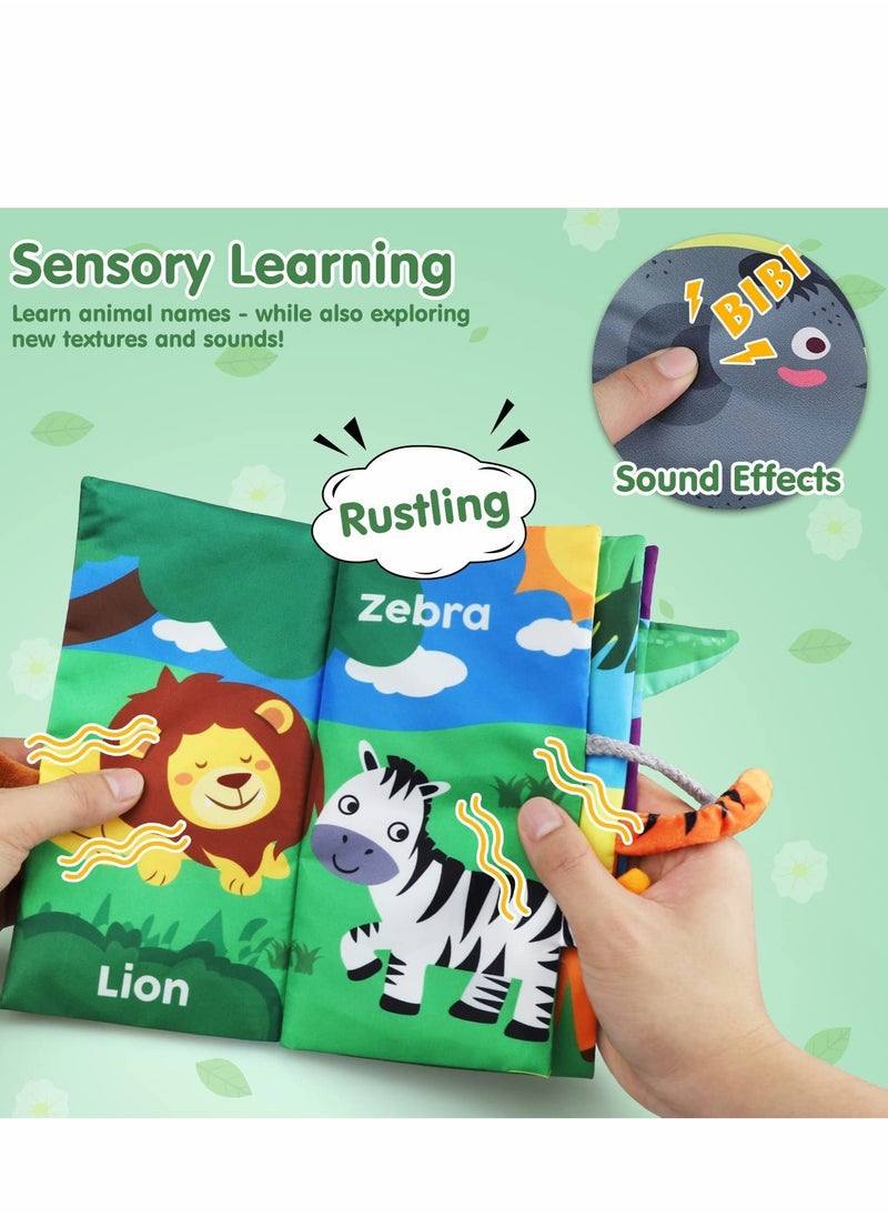 Excefore Baby Book Soft Cloth Books, Touch and Feel Crinkle Book for Toddler with Animal Tail Interactive Educational Teething Toy Gift, Infant Books Sensory Baby Book, Newborn Book 6-12 Month (Jungle Friends)  - Image 4