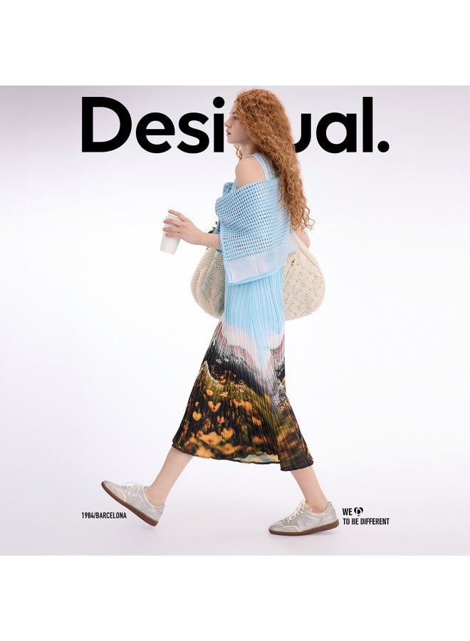 DESIGUAL فستان بلا أكمام مطبوع بتصميم المناظر الطبيعية مع بطانة داخلية من الستاندرد الربيع-الصيف 2025 - Image 5