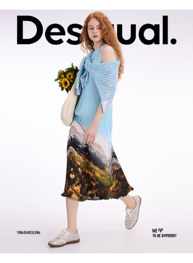 DESIGUAL فستان بلا أكمام مطبوع بتصميم المناظر الطبيعية مع بطانة داخلية من الستاندرد الربيع-الصيف 2025 - Image 1