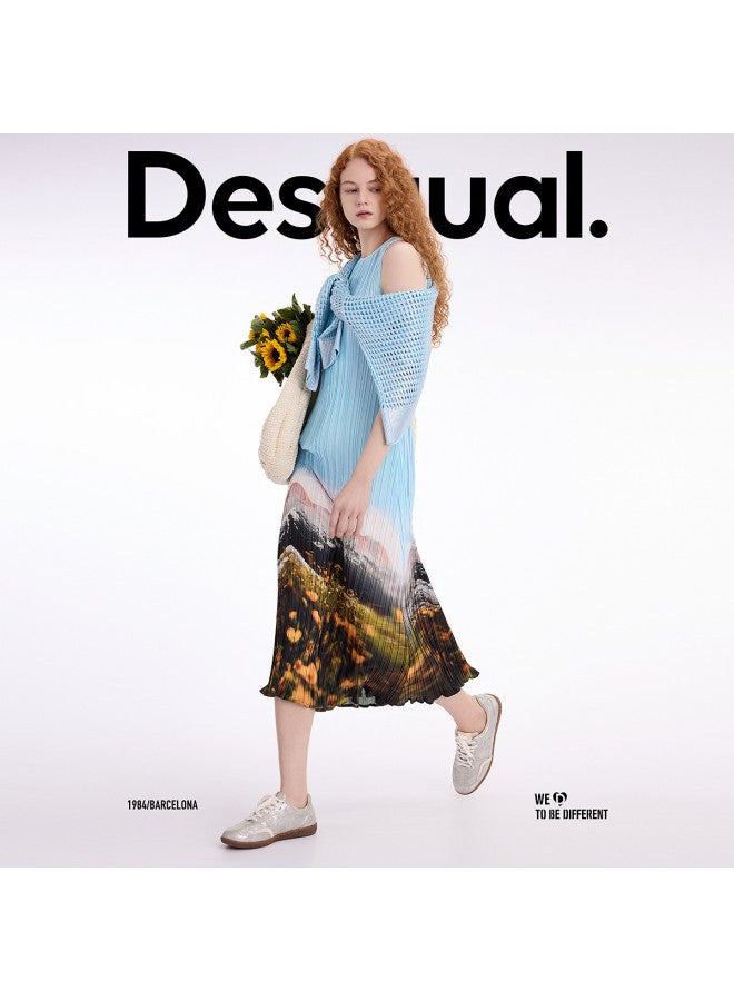 DESIGUAL فستان بلا أكمام مطبوع بتصميم المناظر الطبيعية مع بطانة داخلية من الستاندرد الربيع-الصيف 2025 - Image 2