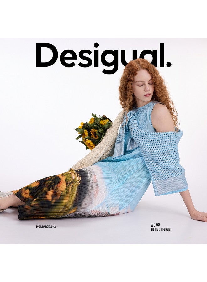 DESIGUAL فستان بلا أكمام مطبوع بتصميم المناظر الطبيعية مع بطانة داخلية من الستاندرد الربيع-الصيف 2025 - Image 4