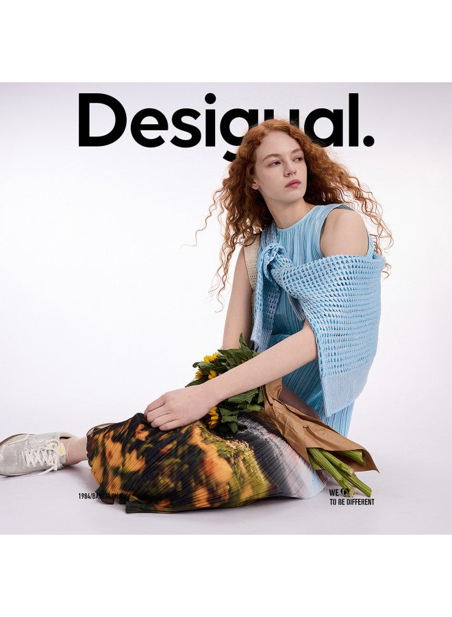 DESIGUAL فستان بلا أكمام مطبوع بتصميم المناظر الطبيعية مع بطانة داخلية من الستاندرد الربيع-الصيف 2025 - Image 3