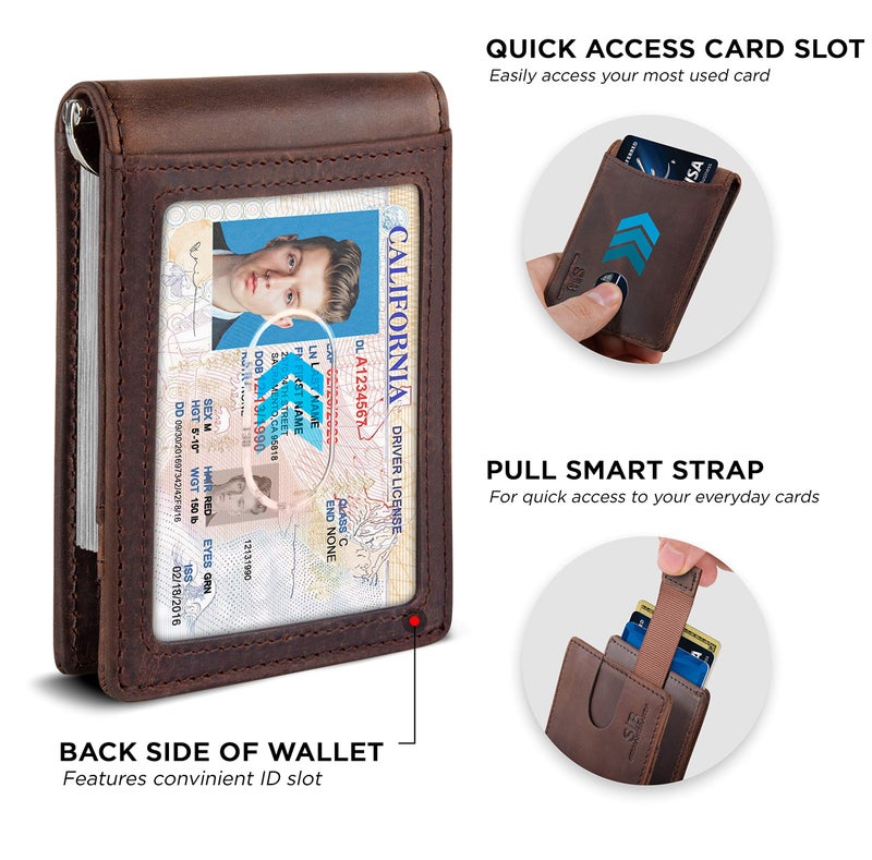 SERMAN BRANDS محافظ سِيرمان براندز RFID المضادة للسرقة نحيفة من الجلد الطبيعي للرجال مع مشبك نقود هدية رقيقة (بني تكساس 1.S) - Image 4