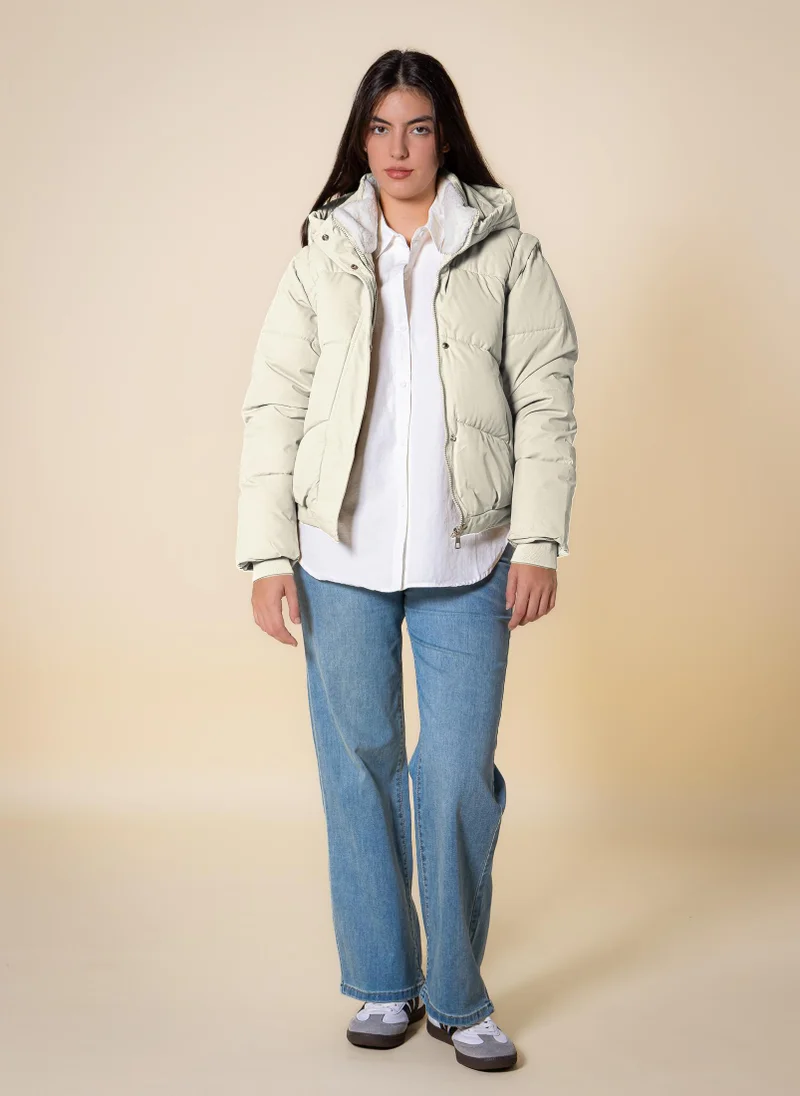 Shapes Light Beige FAUX FUR PUFFER JACKET for Women | Best Price UAE