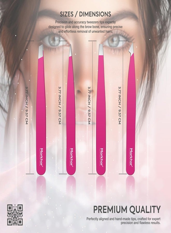 MARKHOR® Pink Aura Eyebrow Tweezers for Women Facial Hair, Splinter and Ingrown Hair Removal Tweezers Set, Professional Pointed and Slant Tweezers for Eyebrows, Precision Tweezers for Eyebrows - Image 4
