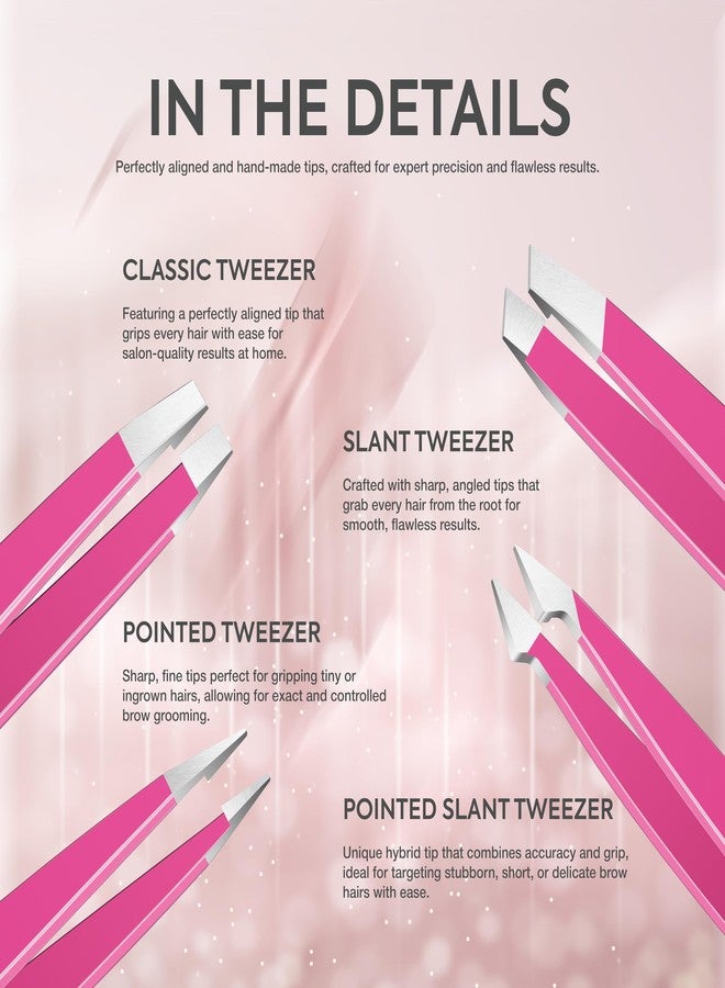 MARKHOR® Pink Aura Eyebrow Tweezers for Women Facial Hair, Splinter and Ingrown Hair Removal Tweezers Set, Professional Pointed and Slant Tweezers for Eyebrows, Precision Tweezers for Eyebrows - Image 2