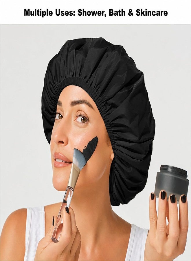Selalu Shower Caps for Women, Reusable Waterproof Shower Cap with Elastic Band, Thickened Waterproof Fabric Shower Bonnet for Braids, Long Hair - Image 5