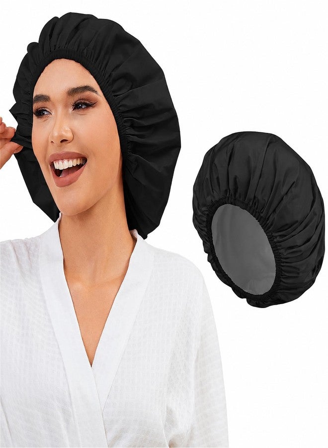 Selalu Shower Caps for Women, Reusable Waterproof Shower Cap with Elastic Band, Thickened Waterproof Fabric Shower Bonnet for Braids, Long Hair - Image 1