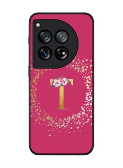 Rugged Black edge case for OnePlus 12R / OnePlus Ace 3 5G,Slim fit Cover Custom Monogram Initial Letter Floral Pattern Alphabet - T (Deep Pink Rose)