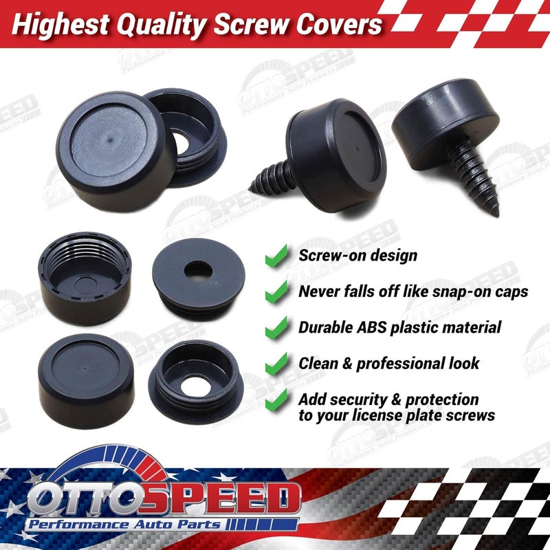 OttoSpeed License Plate Screws and Caps Kit - Anti Theft Security Fasteners with Threaded Screw Covers for Front and Back Plates on Cars, Trucks, and SUVs - 12-Piece Black Stainless Steel Bolt Set - Image 3