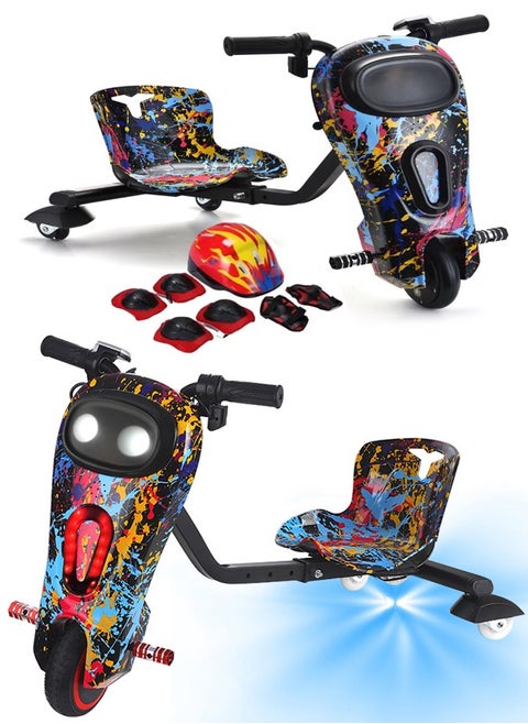 Mini electric drift scooter toy, withstands up to 50 kilograms, with 36 volt high-power pedal, 250 watts, equipped with 3 wheels and safety accessories.
