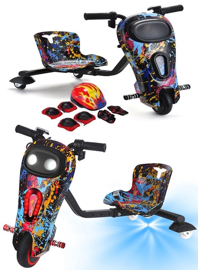 Fitness World Mini electric scooter, electric drift scooter that can carry up to 80 kg, play your own custom music via Bluetooth and adjust three speeds with LED lights and power display, equipped with three wheels, the rear wheel is illuminated - Image 1