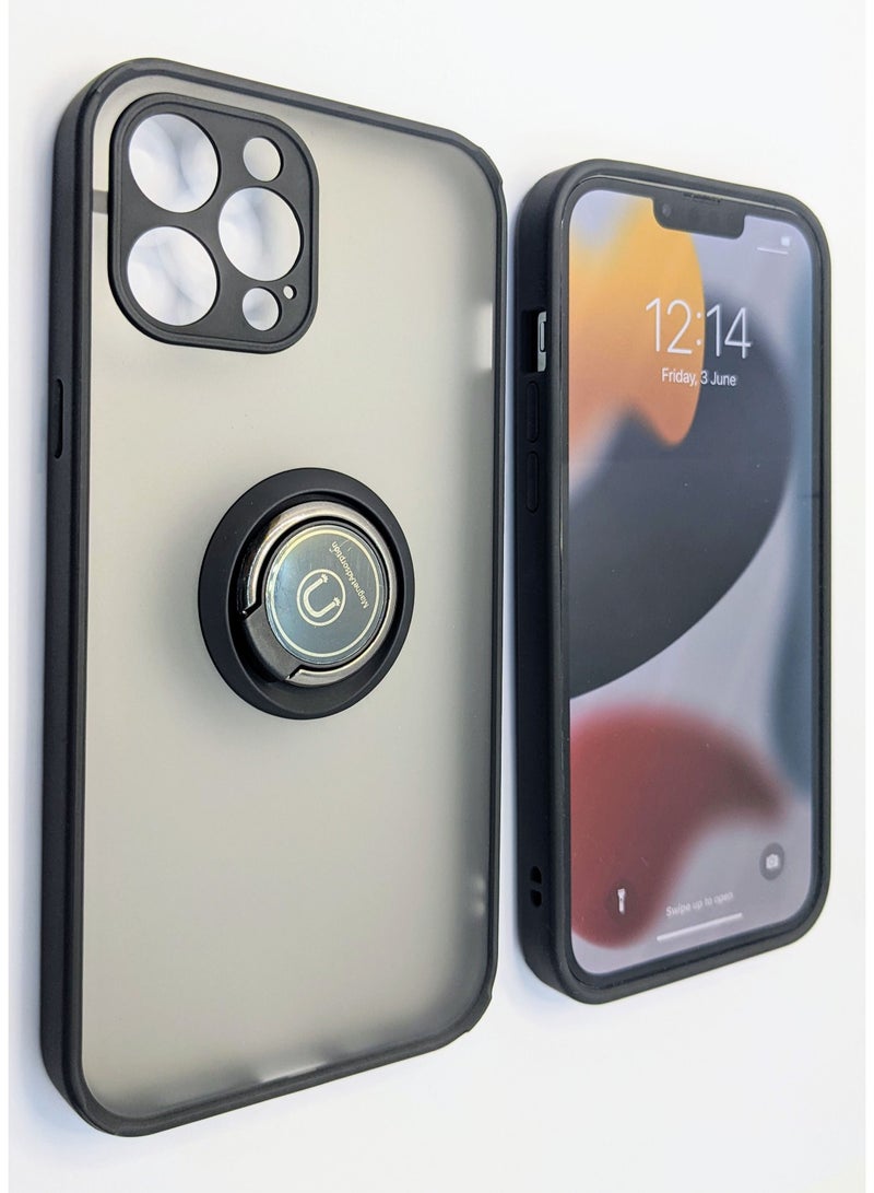 جراب iPhone 12 pro، غطاء خلفي واقي مع حلقة مغناطيسية لهاتف iPhone 12 Pro أسود 6.1 بوصة