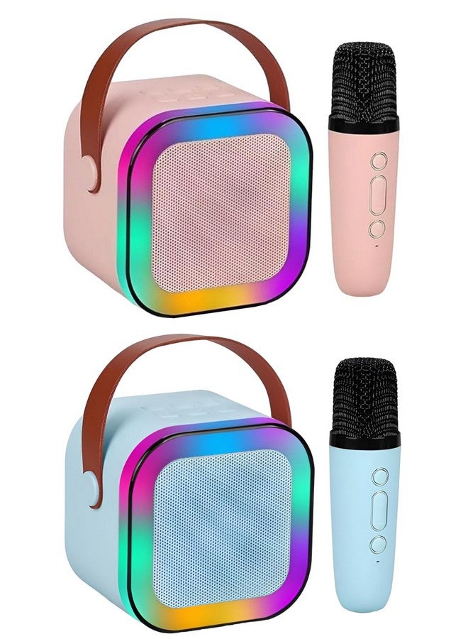 Magicwand® K12【Pack of 2 Speakers USB-C-Charging 1 Mic】 Kids Karaoke Microphone Wireless Bluetooth Speaker with RGB LED Lighting for Kids【Blue & Pink】 - Image 1