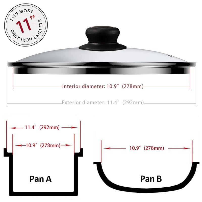 ZUIHUI 11 Inch Pan Lid Tempered Glass Pot Lid Replacement Glass Cover for 11" Cast Iron Skillets, Frying Pans, Pots and Wok, Heat Resistant Handle - Image 2