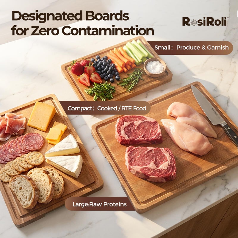 RosiRoli Acacia Wood Cutting Board for Kitchen, Set of 3 - Durable 1" Thick Chopping Boards with Juice Grooves & Handles for Prep & Serving, Impressive Gift for Housewarming, Christmas, and Home Chefs - Image 2