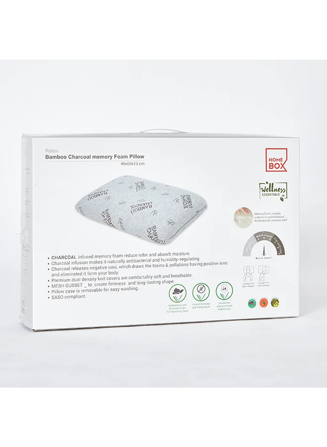 Home Box Relax Bamboo Charcoal Memory Foam Pillow 40 x 13 x 60 cm
