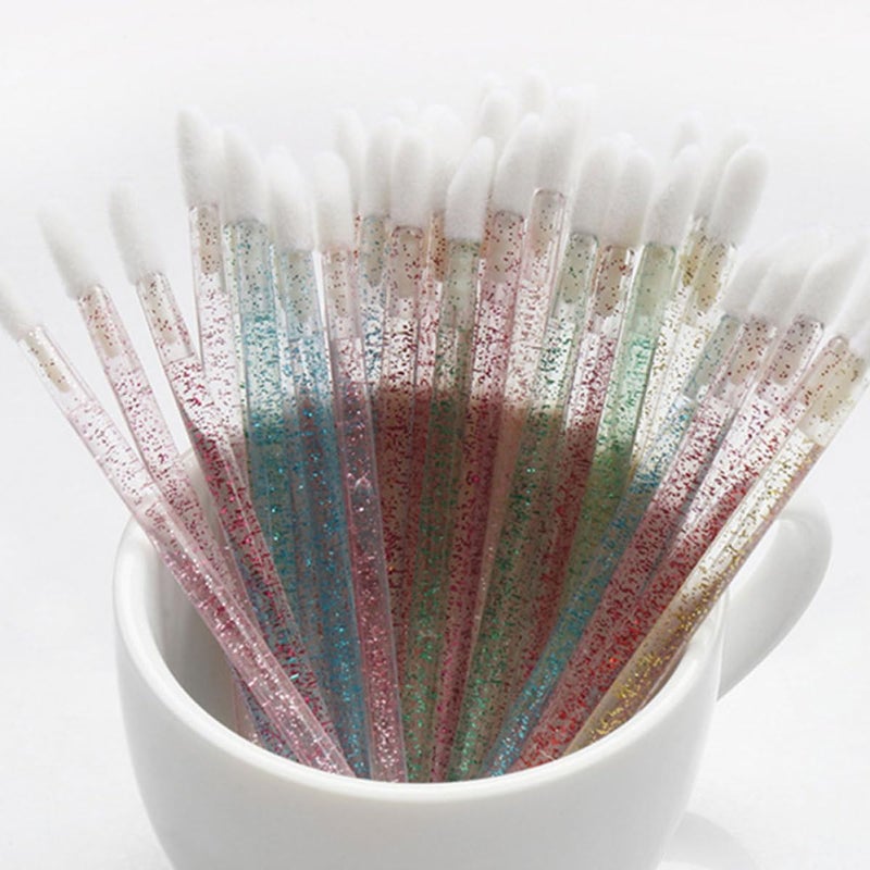 100pcs Disposable Plastic Lip Brush Applicators, Portable Lipstick Applicator Sticks with Red and Pink Crystal Handles, Makeup Tool Kit for Professional and Personal Use - Image 4