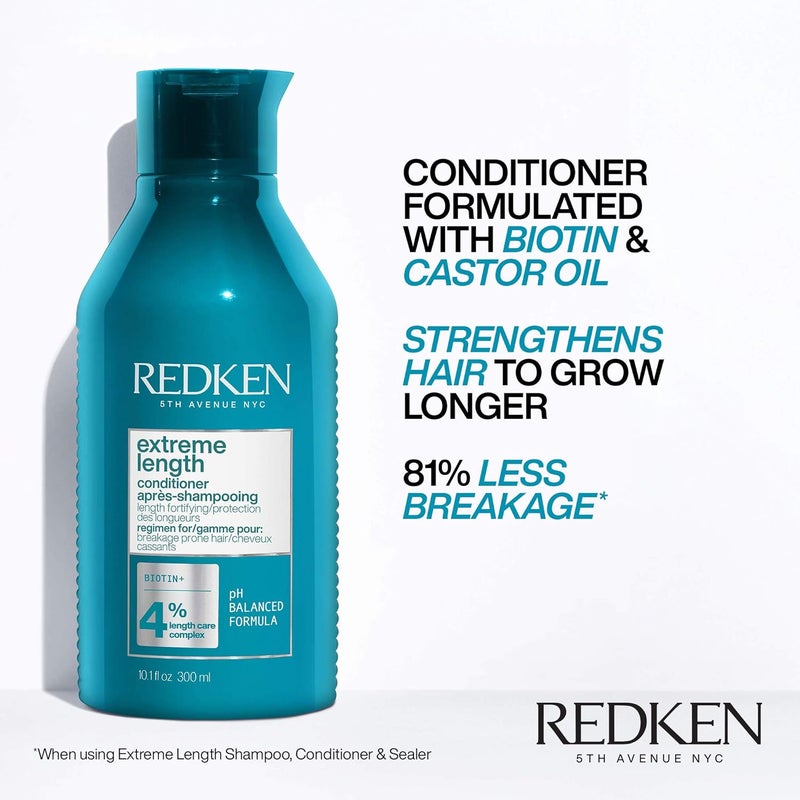 Redken Extreme Length Conditioner For Damaged Hair Fortifies Strengthens and Conditions Hair Infused With Biotin Castor Oil For Hair Growth 101 Fl Oz - Image 3