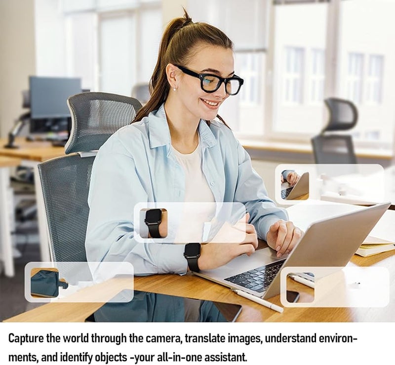 نظارات ذكية من Asixxsix AI Translator مزودة بكاميرا 8 ميجابكسل للتعرف على الأشياء في الوقت الفعلي ومقاومة للضوء الأزرق - Image 4