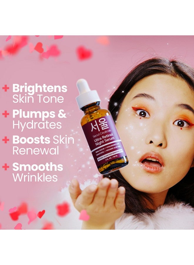 SeoulCeuticals 1% Korean Retinol Night Serum - 97.5% Snail Mucin + Hyaluronic Acid + Bakuchiol - Cruelty Free K Beauty Retinol Face Serum for Sensitive Skin - 30ml - Image 2