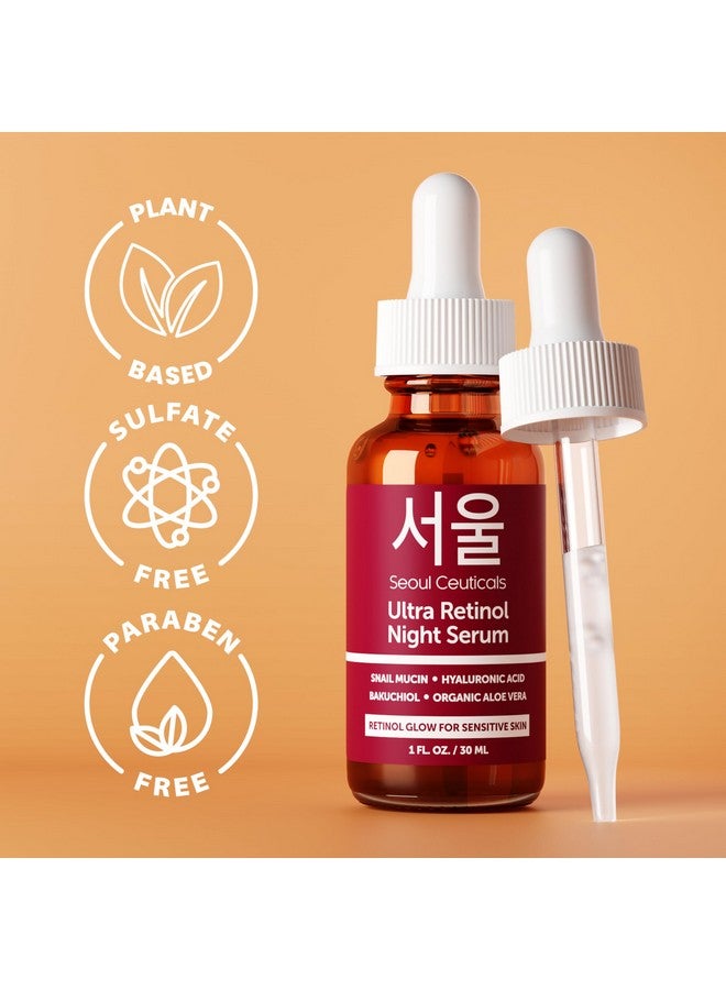 SeoulCeuticals 1% Korean Retinol Night Serum - 97.5% Snail Mucin + Hyaluronic Acid + Bakuchiol - Cruelty Free K Beauty Retinol Face Serum for Sensitive Skin - 30ml - Image 4