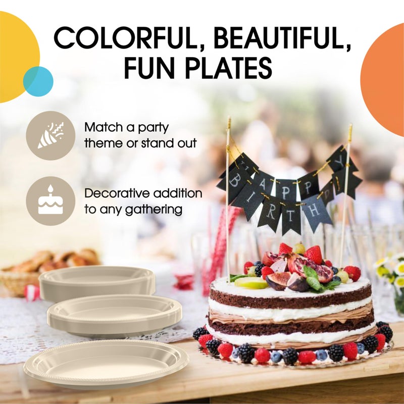 Exquisite Ivory Plastic Plates for Party Supplies - 100 Pcs (50-7"" & 50-9"") Dessert & Dinner Plate Set - Heavy Duty 350 GSM Disposable Dinnerware - Image 4