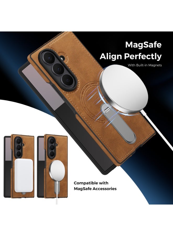 general Magnetic Case for Galaxy Z Fold 7 2025, Slim Retro Business Leather Case with Rotation Metal Support Protection Case for Z Fold 7 - Image 3