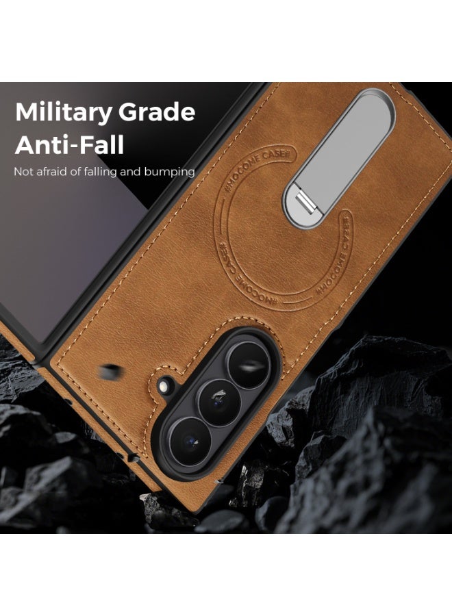general Magnetic Case for Galaxy Z Fold 7 2025, Slim Retro Business Leather Case with Rotation Metal Support Protection Case for Z Fold 7 - Image 4