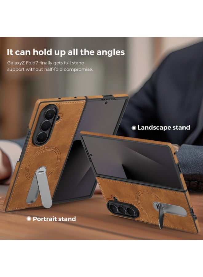 general Magnetic Case for Galaxy Z Fold 7 2025, Slim Retro Business Leather Case with Rotation Metal Support Protection Case for Z Fold 7 - Image 2