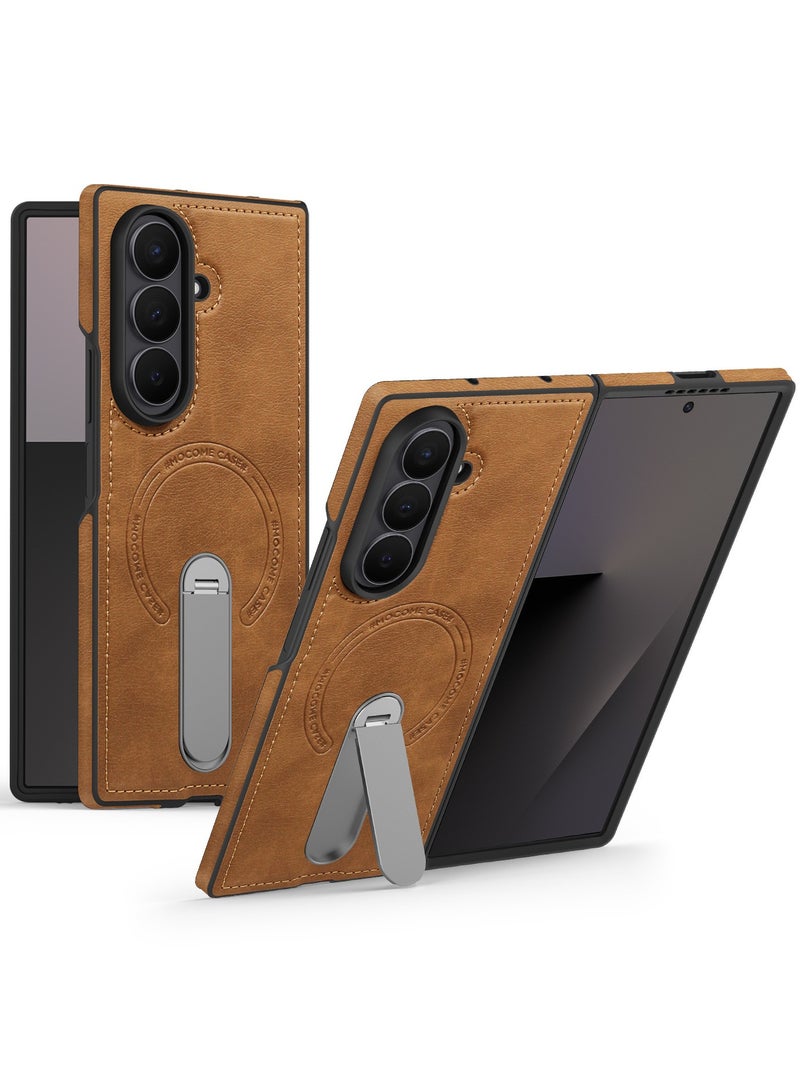 general Magnetic Case for Galaxy Z Fold 7 2025, Slim Retro Business Leather Case with Rotation Metal Support Protection Case for Z Fold 7 - Image 1