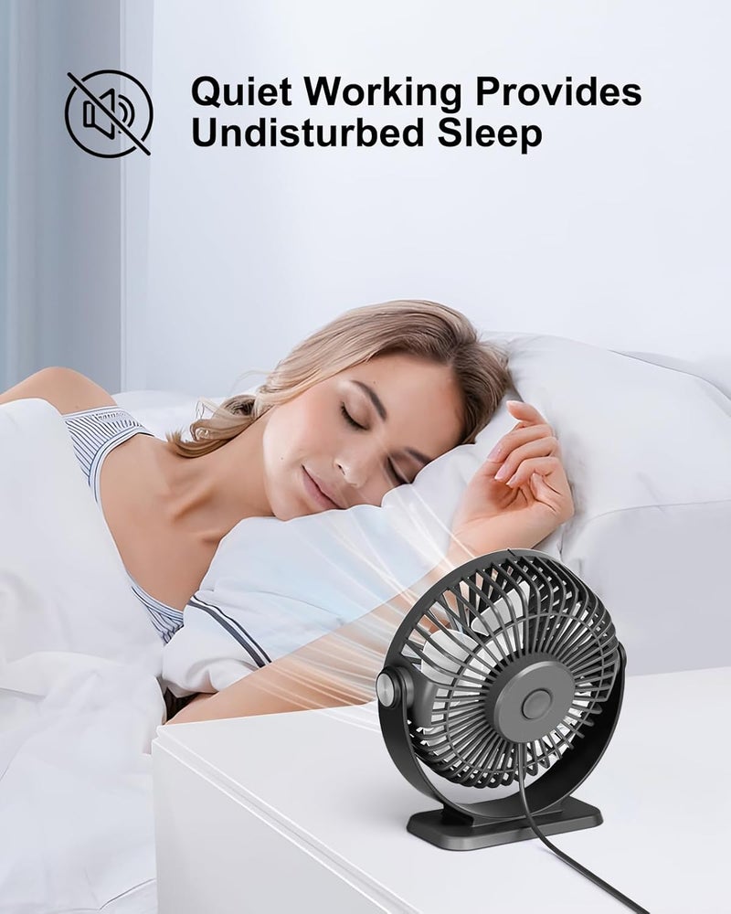 TriPole Small Desk Fan USB Powered Portable Fan 3 Speeds Strong Airflow Mini Fan 360°Rotation Personal Table Fans for Home Office Bedroom Desktop, 5.1 Inch Black, 4.9ft Cable - Image 5