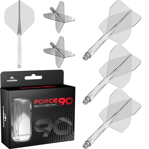 Mission Darts Force 90 | Integrated Precision Moulded Dart Flight And Shaft System, Pack of 3 Professional Durable 2-In-1 Combined Dart Flights And Stems | Standard No.2 (Clear, Medium), Transparent - Image 1