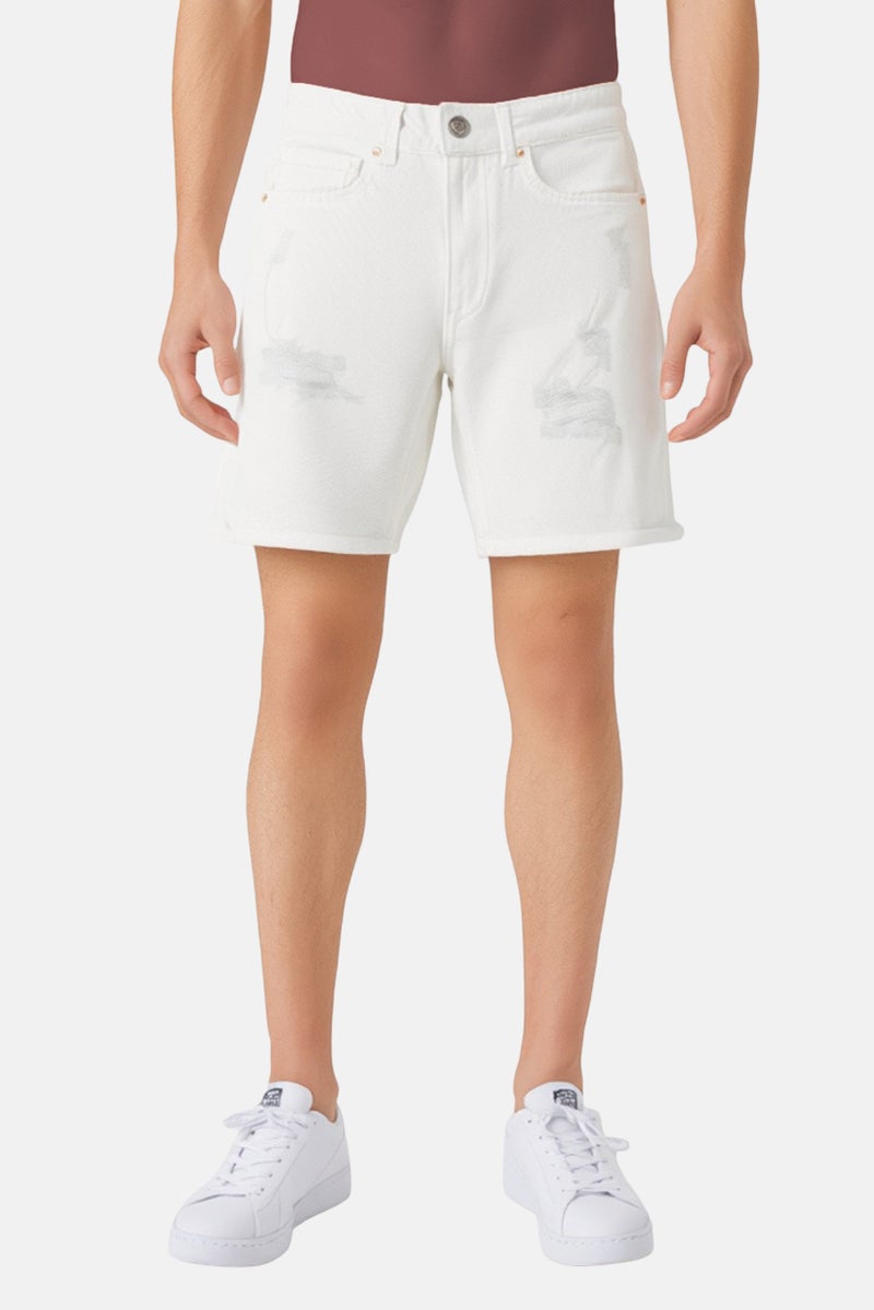 Bershka شورتات جينز ممزقة للرجال، أبيض - Image 1