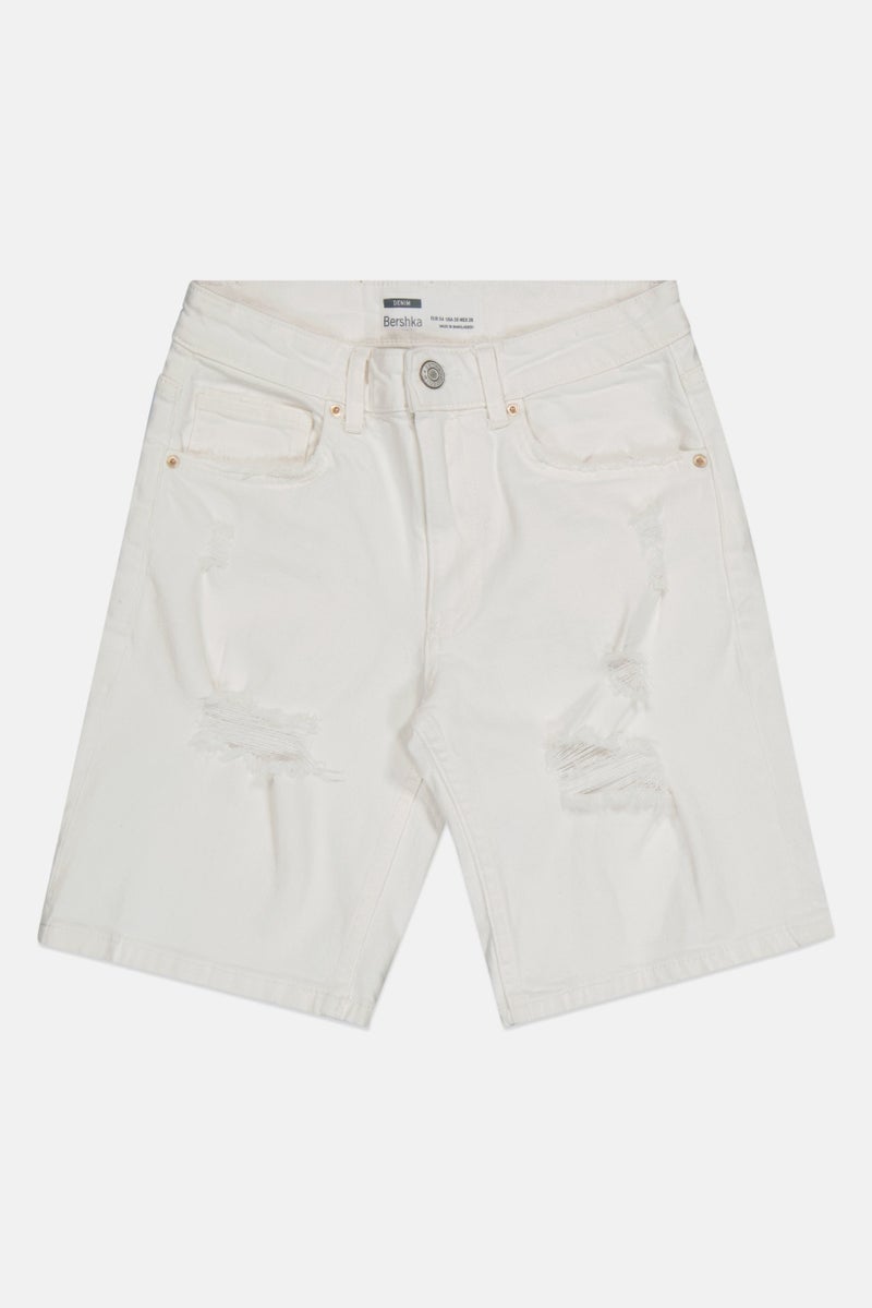 Bershka شورتات جينز ممزقة للرجال، أبيض - Image 2