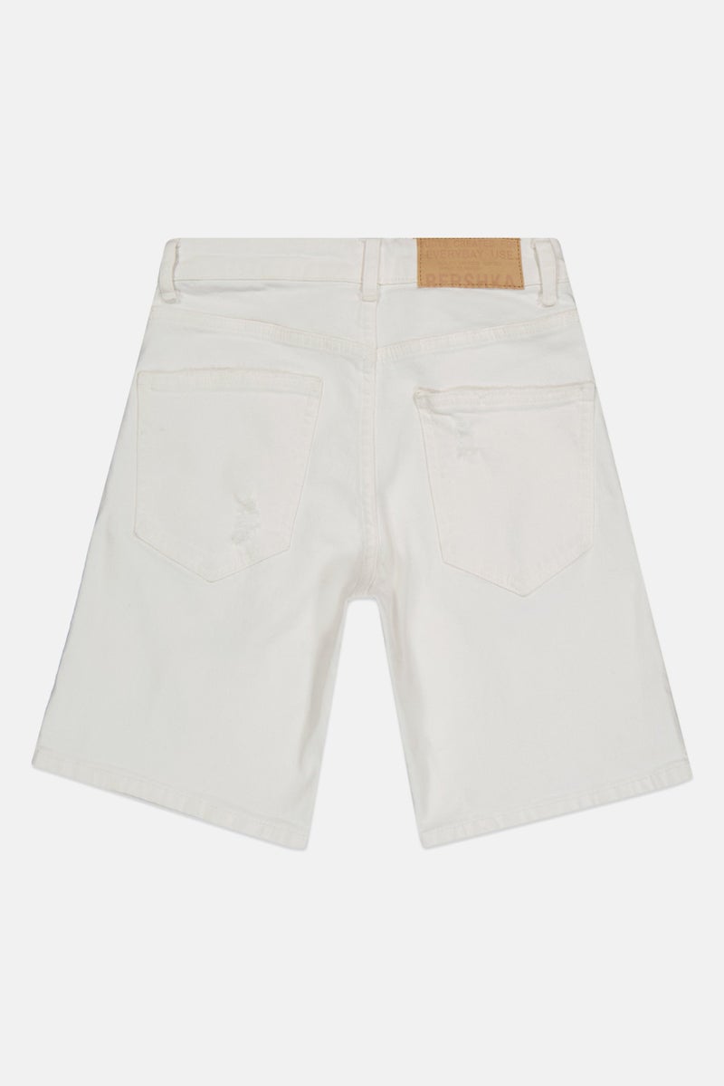 Bershka شورتات جينز ممزقة للرجال، أبيض - Image 3