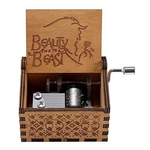 Huntmic Wooden Beauty and The Beast Music Box, Hand Crank Classic Antique Carved Wood Musical Boxes Birthday Gift for Kids Children - Image 5