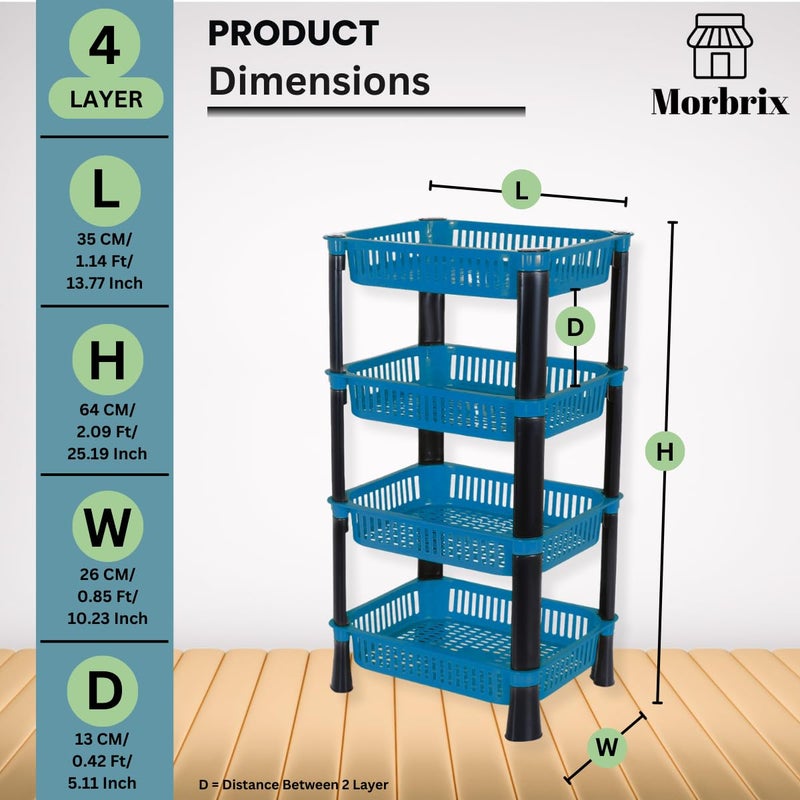 Morbrix Rack Stand for Storage Multi Purpose Vegetable Storage Rack Plastic Space Saving Basket Organizer for Household Office Bedroom Kitchen Living Room 4 Layer Rack Stand Blue Color - Image 2