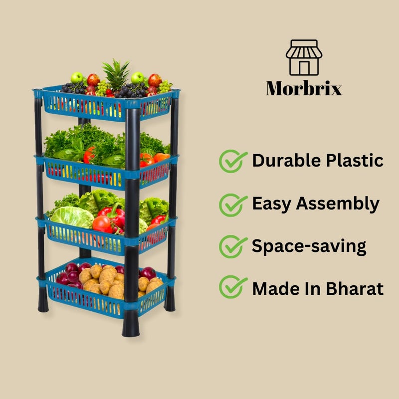 Morbrix Rack Stand for Storage Multi Purpose Vegetable Storage Rack Plastic Space Saving Basket Organizer for Household Office Bedroom Kitchen Living Room 4 Layer Rack Stand Blue Color - Image 3