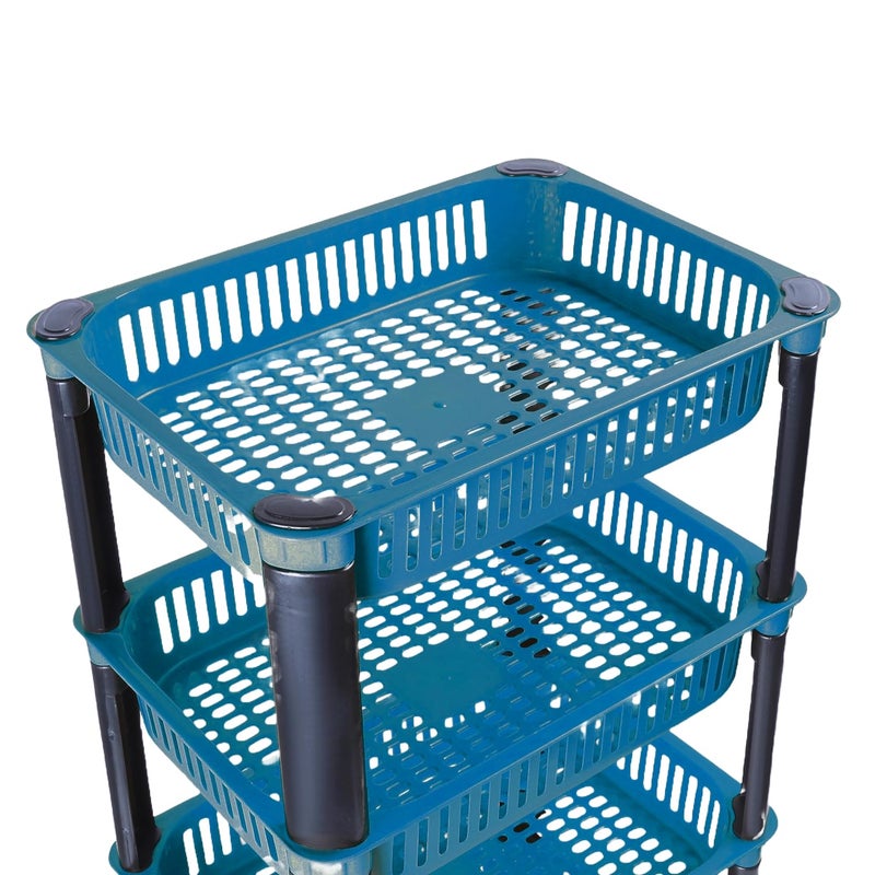 Morbrix Rack Stand for Storage Multi Purpose Vegetable Storage Rack Plastic Space Saving Basket Organizer for Household Office Bedroom Kitchen Living Room 4 Layer Rack Stand Blue Color - Image 5