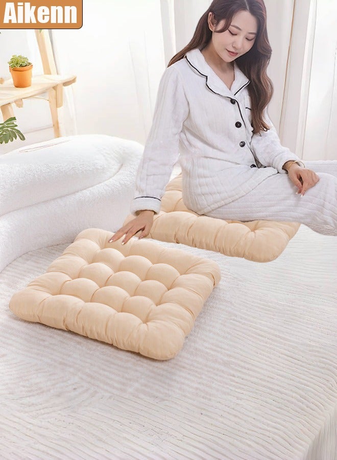 Aikenn Square Cushion, Large Floor Pillow Solid Thick Tufted Seat Cushion for Balcony Bedroom Tatami Living Room, Beige, 40×40cm - Image 1