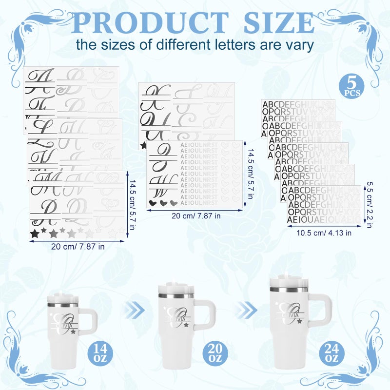 Affrolling 10 Sheets Vinyl Letter Stickers Personalized UV Name Sticker Decals for Tumbler Monogram UV Dtf Cup Wrap Letter Sticker Vinyl Decal Monogram Mugs Waterproof Decals for Laptops(Silver) - Image 3