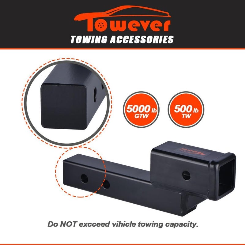 Towever 84121 Hitch Receiver Adapter with 2" Drop/Rise, 9" Hitch Extender, Solid Tube Hitch Riser (GTW/TW 5000/500 LBS) - Image 3